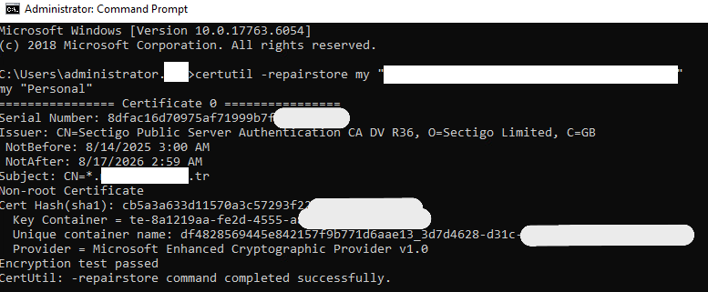 Repairing the certificate store using certutil